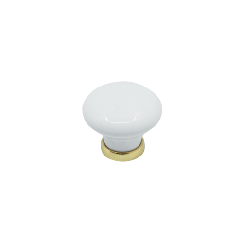 ידית כפתור T42 זהב מבריק / פורצלן לבן חלק - ק' 30 מ''מ