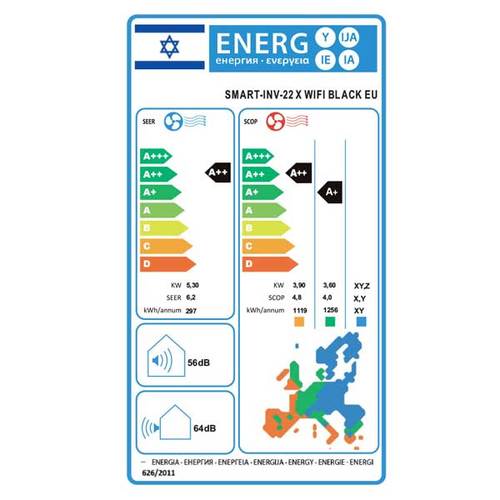 מזגן עילי Tornado Smart -INV-22 X WIFI BLACK EU 18084BTU שחור