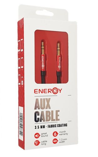 כבל AUX פלאג זהב ENERGY ציפוי בד אדום/שחור