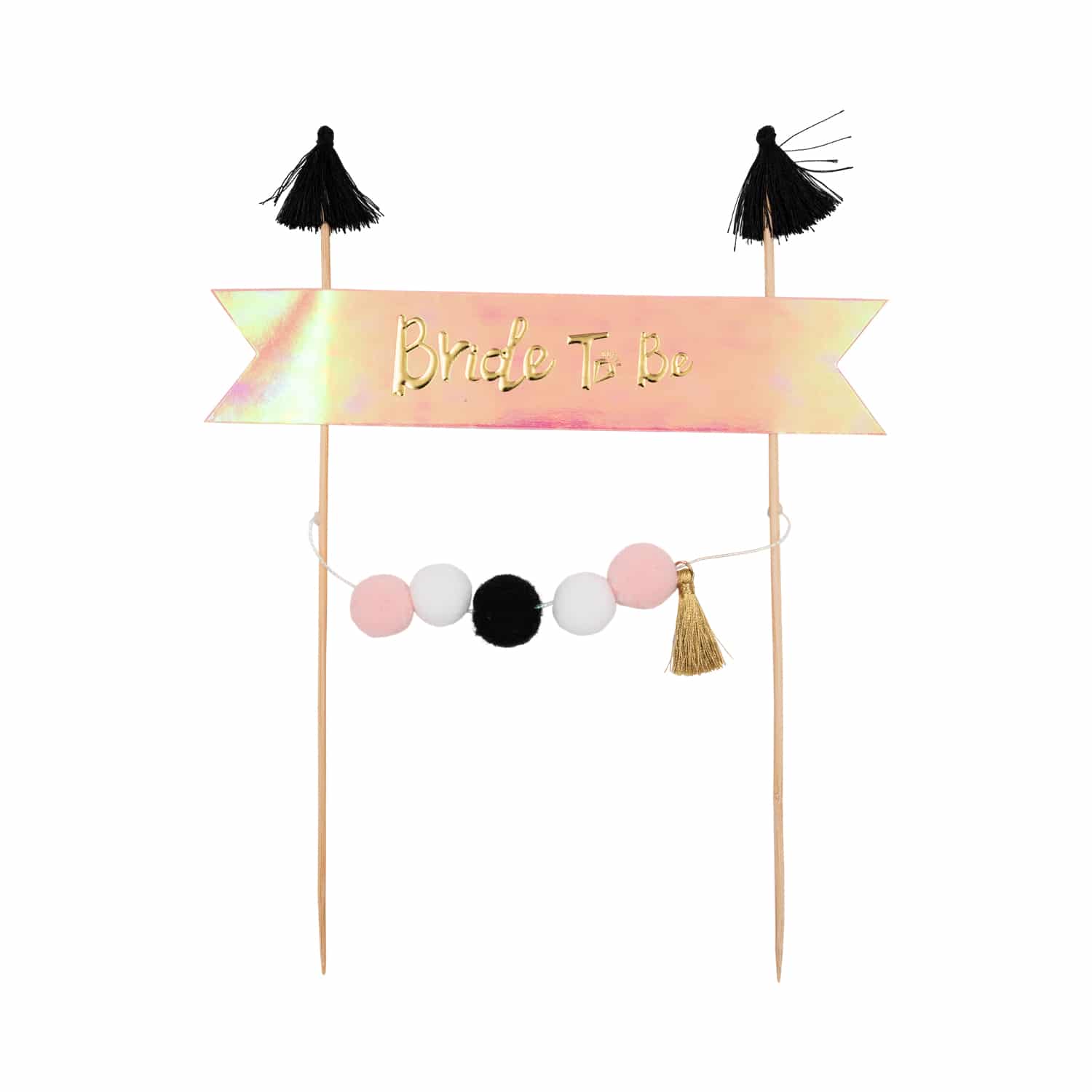 טופר רווקות אירידיסנט פונפון שחור Bride To Be