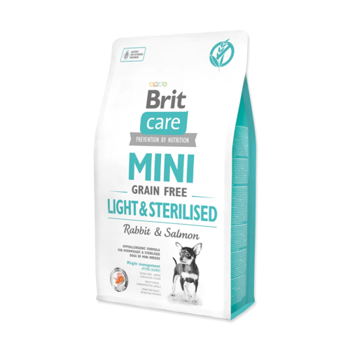 בריט קר מיני לייט ומעוקר ארנבת ללא דגנים 2 ק״ג - BRIT CARE מזון יבש לכלבים בוגרים