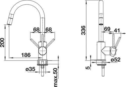 ברז מטבח BLANCO מידא 521456 עם פיה נשלפת בגימור אלומטליק.