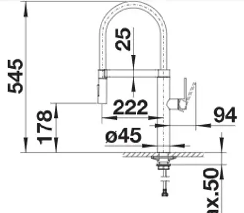 ברז מטבח BLANCO קולינה אס 517598 עם פיה קפיץ תעשייתי בגימור נירוסטה.