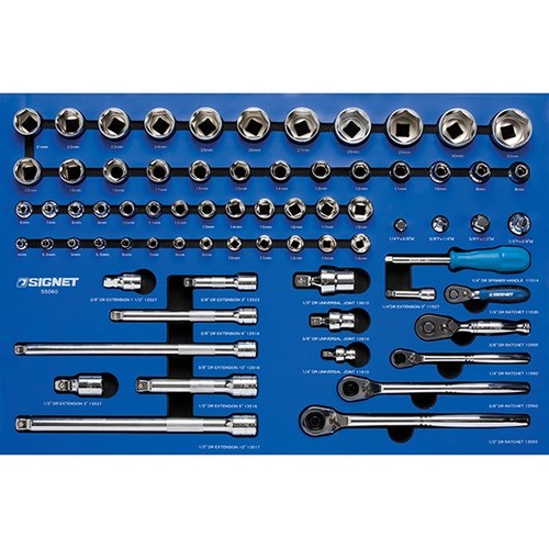 מגש בוקסות 71 יחידות הינע 1/4+3/8+1/2 מבית SIGNET