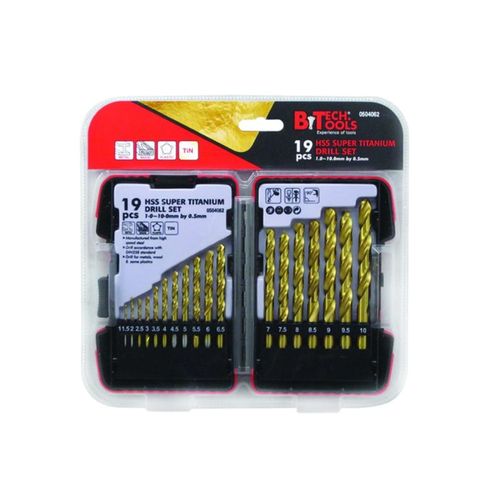 סט מקדחי M2 HSS ציפוי טיטניום (כל 0.5) – 19 יח׳