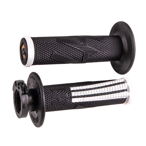 גריפים עם נעילה וידית מצערת שחור / לבן - ODI EMIG PRO V2 LOCK-ON GRIPS