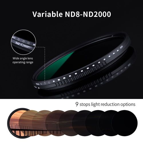 פילטר - K&F Concept NDX ND8-ND2000 Variable Fader Filter 62mm