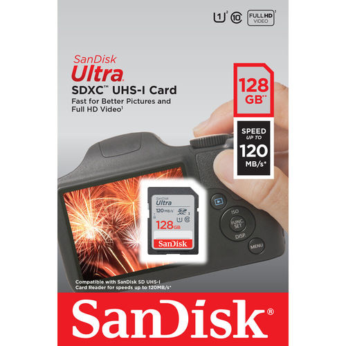 כרטיס זיכרון SanDisk 128GB Ultra UHS-I SDXC