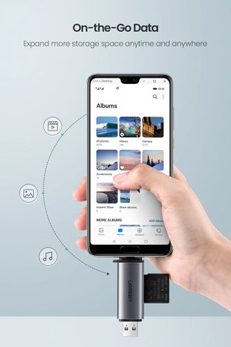קורא כרטיסים SD + MICRO SD חיבור כפול UGREEN USB3 + TYPE C