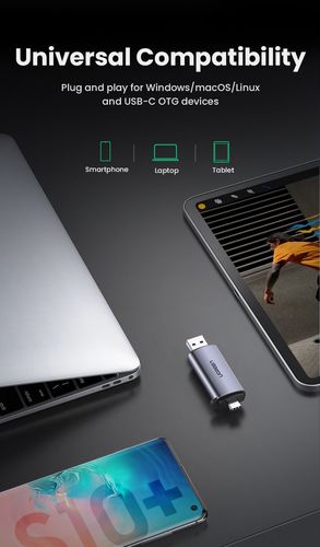 קורא כרטיסים SD + MICRO SD חיבור כפול UGREEN USB3 + TYPE C