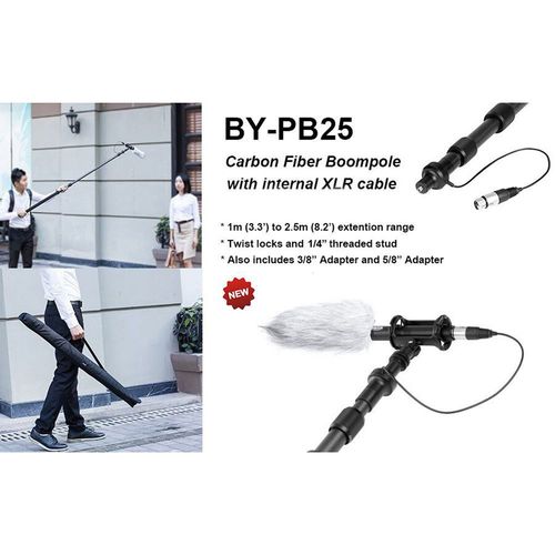 מוט בום עם כבל XLR מובנה BOYA BY-PB25 Universal Carbon Fiber Boompole