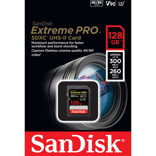 כרטיס זיכרון SanDisk 128GB Extreme PRO UHS-II SDXC