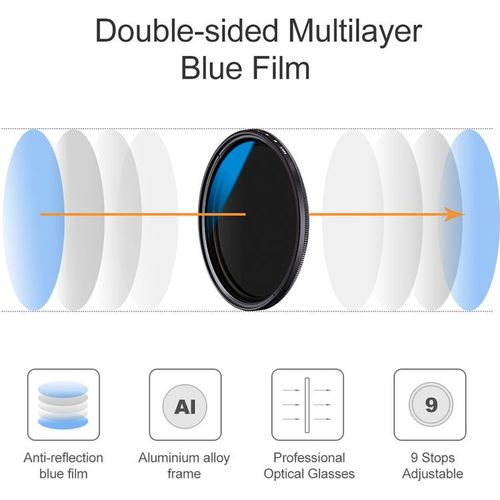 פילטר - K&F Concept Variable Fader ND2-ND400 MC Filter 43mm