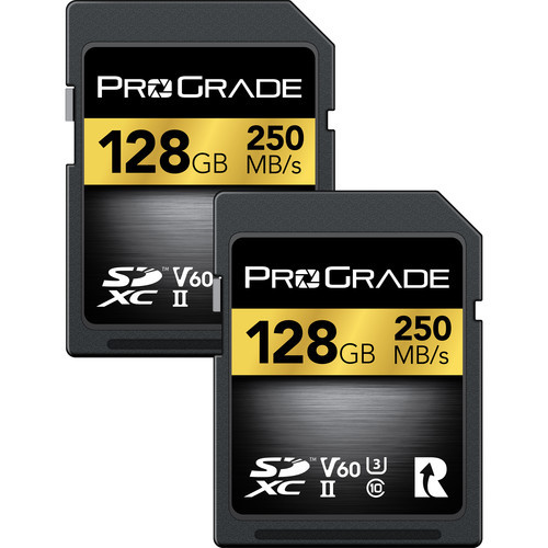 זוג כרטיסי זיכרון ProGrade 128GB SDXC UHS-II V60 Gold