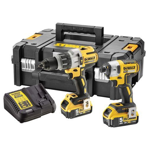 סט 18V מקצועי ללא פחמים מברגה/מקדחה רוטטת + אימפקט סוללות 5AH דגם DCK276P2