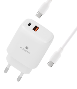 מטען קיר + כבל Miracase MWC20 18W+20W Type-C To Type-C