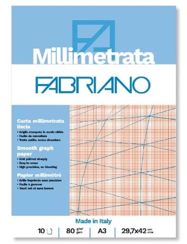 בלוק נייר מילימטרי  FABRIANO Millimetrata A3, עובי 80 גר, 10 דפים