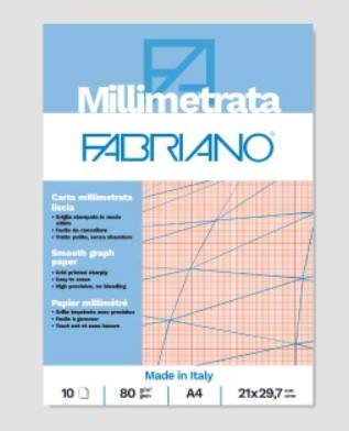 בלוק נייר מילימטרי  FABRIANO Millimetrata A4, עובי 80 גר, 10 דפים