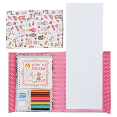 ערכת לימוד ציור בשלבים לבית ולנסיעות (36 דפים, 9 עפרונות צבעוניים) - עולם האגדות