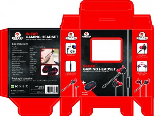 אזניות גיימינג In-Ear דגם Dragon GPDRA-IGH10 - צבע שחור/אדום