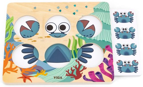 משחק זיכרון והתאמה עם לוח עץ ו 20 כרטיסיות - חיות הים