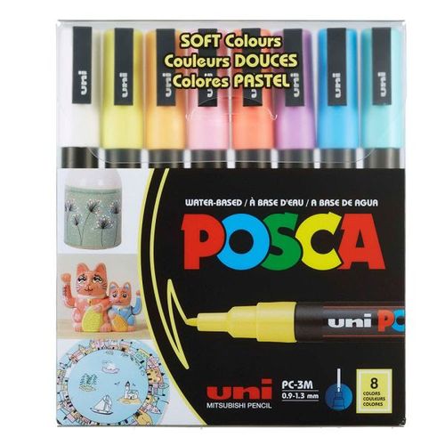 סט 8 מרקר פוסקה * גווני פסטל * UNI POSCA PC 3M Pastel Colours