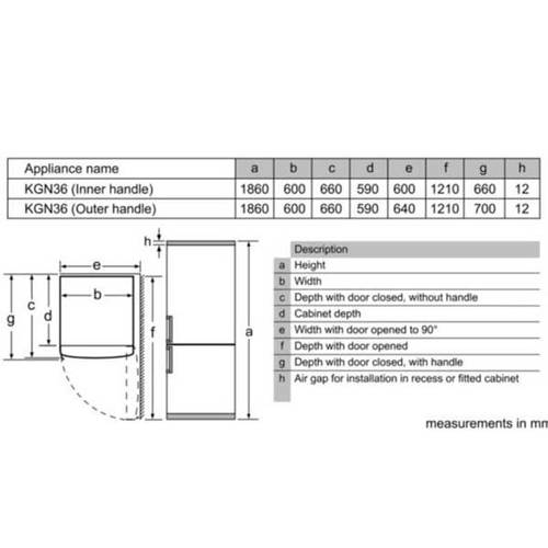 מקרר מקפיא תחתון 321 ליטר Bosch KGN362IDF נירוסטה