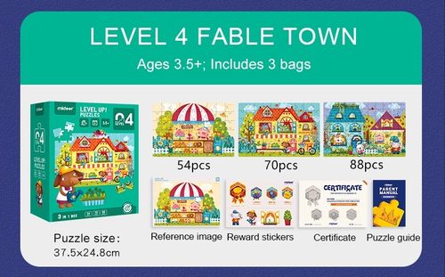 מארז 3 פאזלים לפעוטות 4 LEVEL UP (54 עד 88 חלקים) - החיים בעיר
