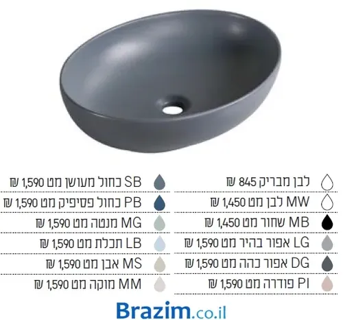 כיור מונח ענבר 133028 מבית סבח בצבע לבן מט.