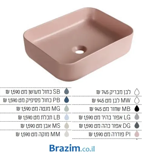 כיור מונח ערן 134080 מבית סבח בגימור פודרה מט.