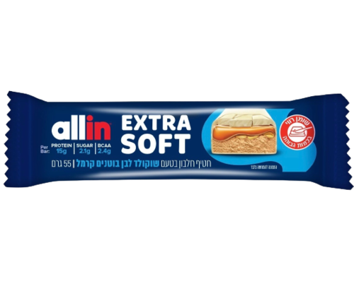 חטיף חלבון EXTRA SOFT | בטעם שוקולד לבן בוטנים וקרמל | 15 גרם חלבון | 55 גרם |