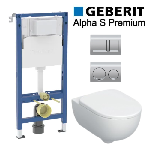 GEBERIT Alpha S Premium | סט ניאגרה סמויה גבריט קומפלט לקיר גבס