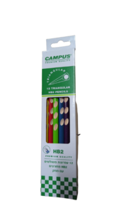 עיפרון מחורץ גוף צבעוני עם מחק HB2 - קופסה 12 יח' CAMPUS