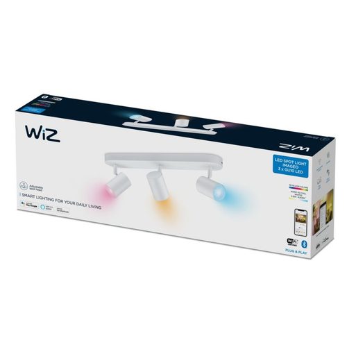 גוף תאורה חכם מתכוונן Wiz 3x5W Wifi+Bluetooth צבע לבן עם אורות צבעוניים