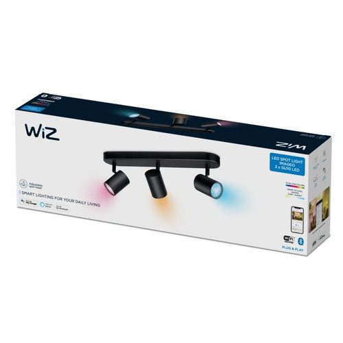 גוף תאורה חכם מתכוונן Wiz 3x5W Wifi+Bluetooth צבע שחור עם אורות צבעוניים