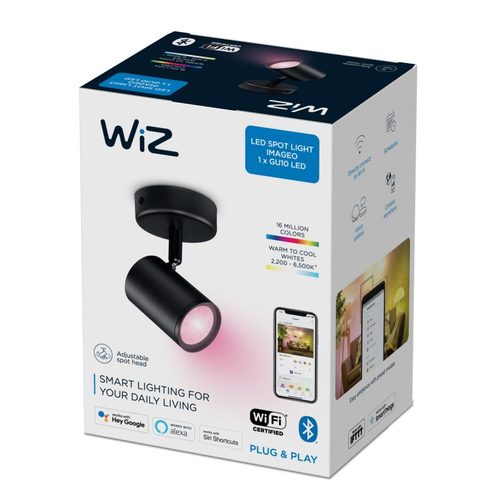 גוף תאורה חכם מתכוונן Wiz 1x5W WiFi+Bluetooth שחור עם אורות צבעוניים