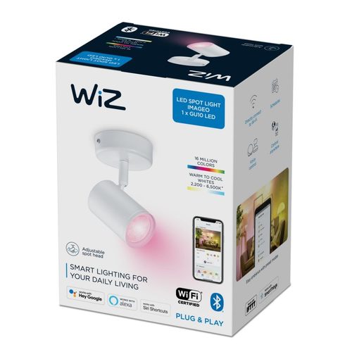 גוף תאורה חכם מתכוונן Wiz 1x5W WiFi+Bluetooth לבן עם אורות צבעוניים