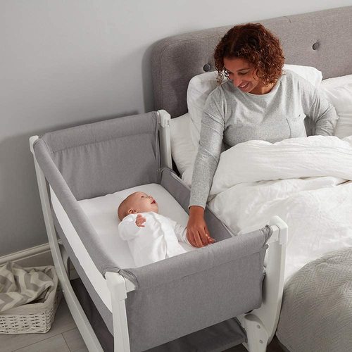עריסה מפוארת נושמת דגם Shnuggle Air Bedside Crib עץ לבן בשילוב בד