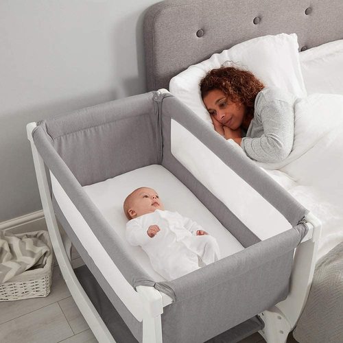 עריסה מפוארת נושמת דגם Shnuggle Air Bedside Crib עץ לבן בשילוב בד