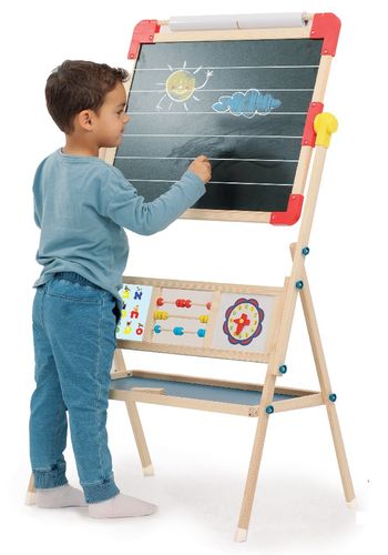 לוח ציור ולימוד 4 ב 1 דו צדדי/מתחלף גיר ומגנטי, כן ציור עם גליל נייר + סט אותיות/מספרים ושעון לימודי