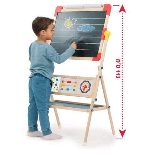 לוח ציור ולימוד 4 ב 1 דו צדדי/מתחלף גיר ומגנטי, כן ציור עם גליל נייר + סט אותיות/מספרים ושעון לימודי