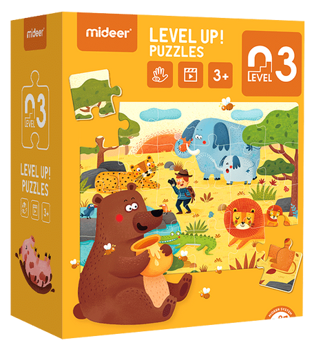 מארז 3 פאזלים לפעוטות 3 LEVEL UP (24 עד 35 חלקים) - חיות בטבע