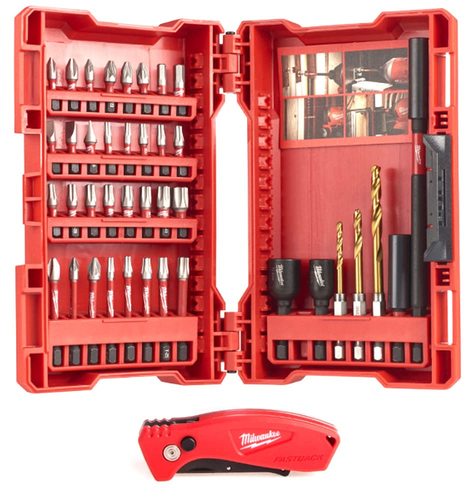 סט ביטים מקצועי + סכין מתקפלת - Milwaukee Promo-Set 4932459763 Shockwave