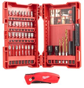 סט ביטים מקצועי + סכין מתקפלת - Milwaukee Promo-Set 4932459763 Shockwave