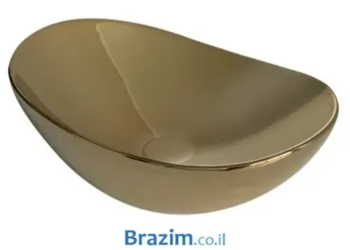 כיור רחצה מונח חרס לאמבטיה בגימור זהב מבריק דגם 5989117 בגודל 48x31 ס