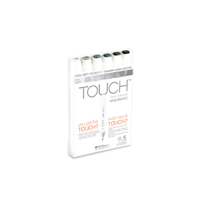 סט 6 טושי מכחול אלכוהוליים דו צדדיים TOUCH, אפורים CG1-CG9  + שחור