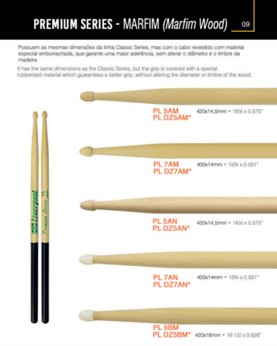מקלות לתופים Premium 5A Wooden Tip Drumstick - Ivory מבית LIVERPOOL