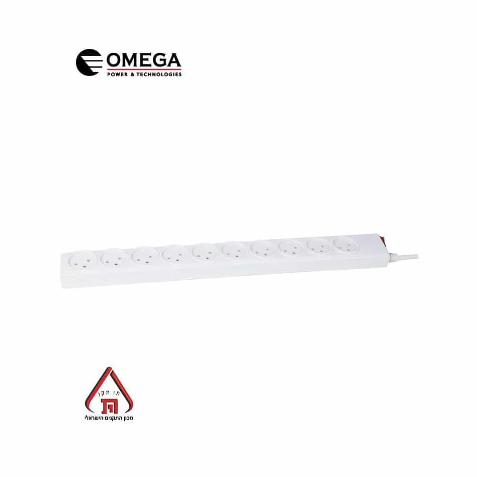 רב שקע 10 שקעים עם מפסק + כבל 1 מטר OMEGA