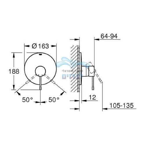 מידות 19286001 GROHE | סט אינטרפוץ 3 דרך קומפלט ESSENCE | כרום ניקל גרואה.
