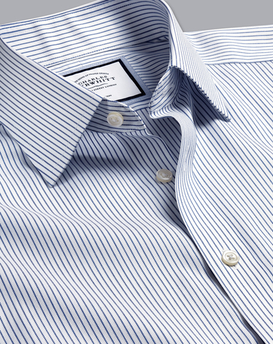 חולצה עם פסים כחולים  גזרת קלאסיק - Royal and white non-iron twill stripe